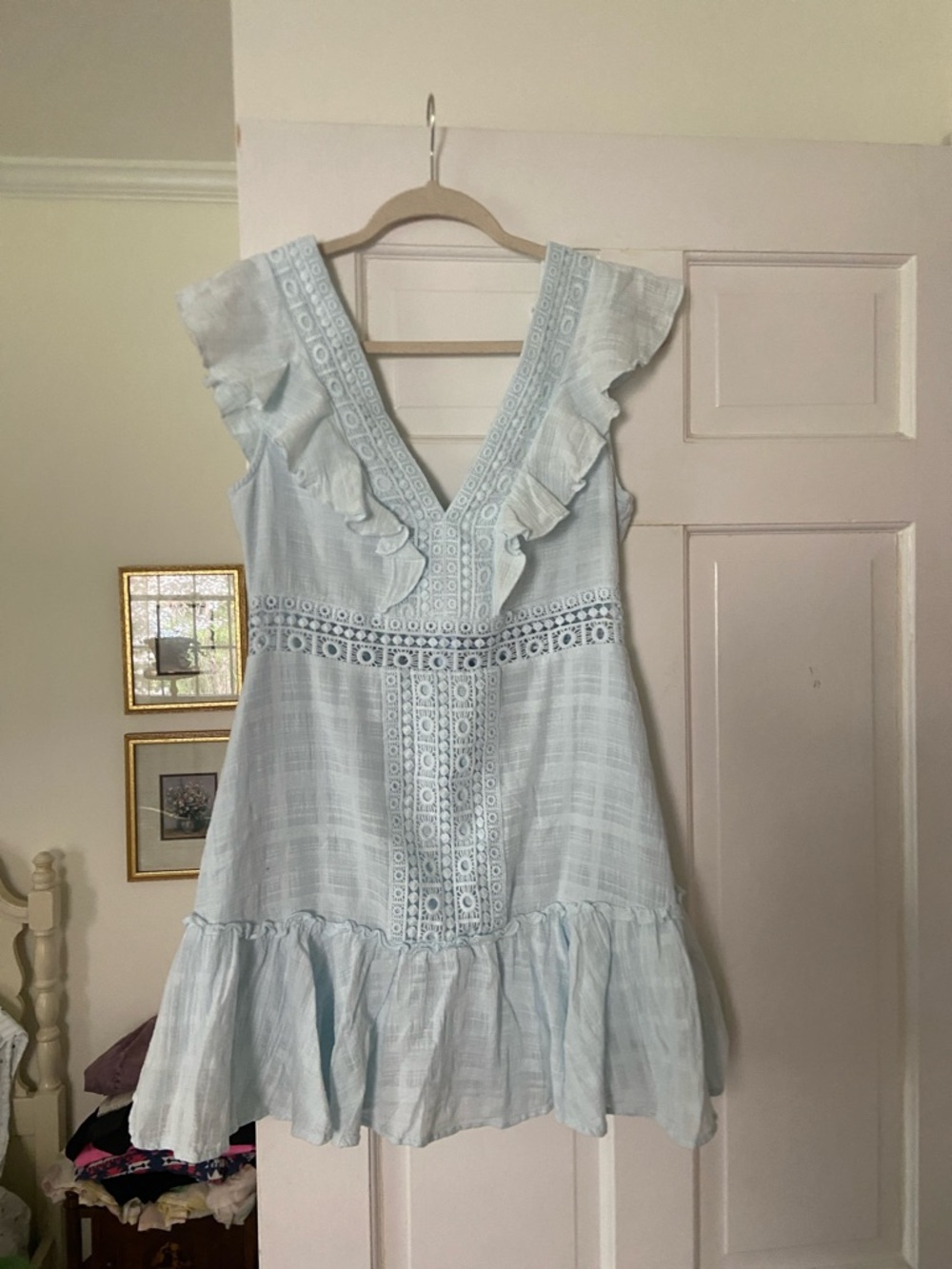 Light Blue Ruffled Eyelet Summer mini Dress